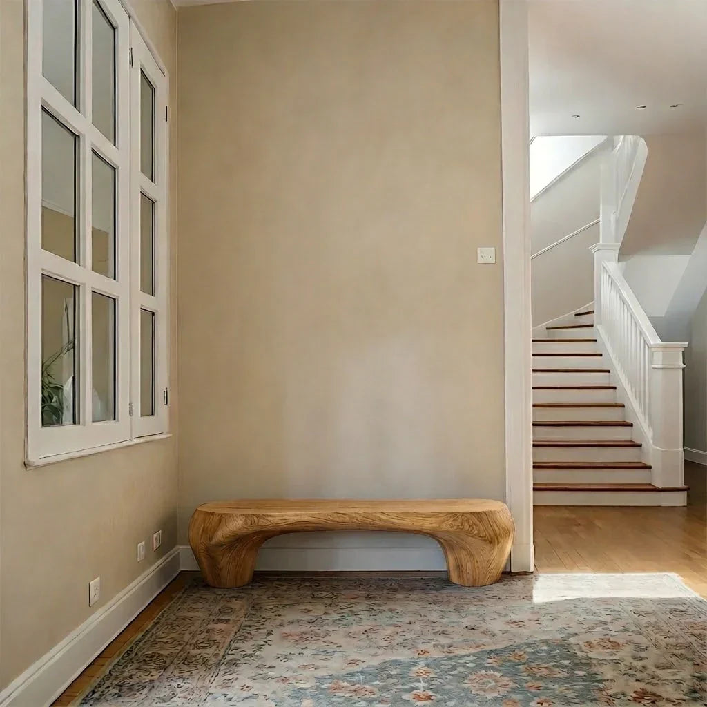 Curved Minimalist Bench in Natural Solid Wood – Soft Arch Form - Rustirawood