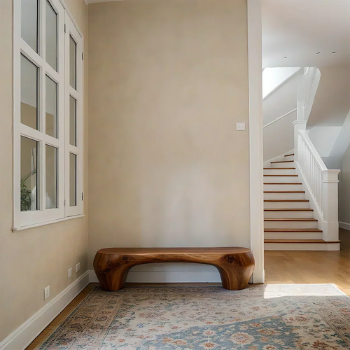 Curved Minimalist Bench in Natural Solid Wood – Soft Arch Form - Woodenecho