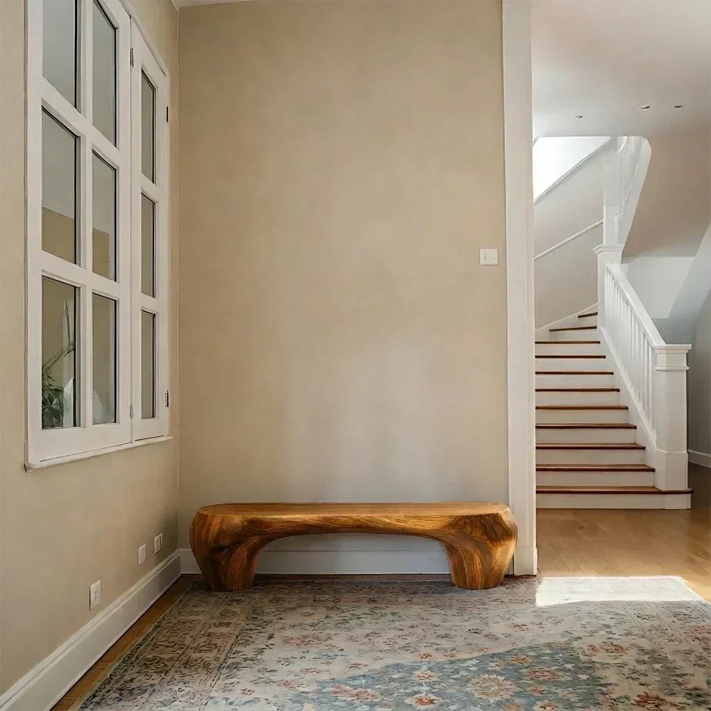 Curved Minimalist Bench in Natural Solid Wood – Soft Arch Form - Woodenecho