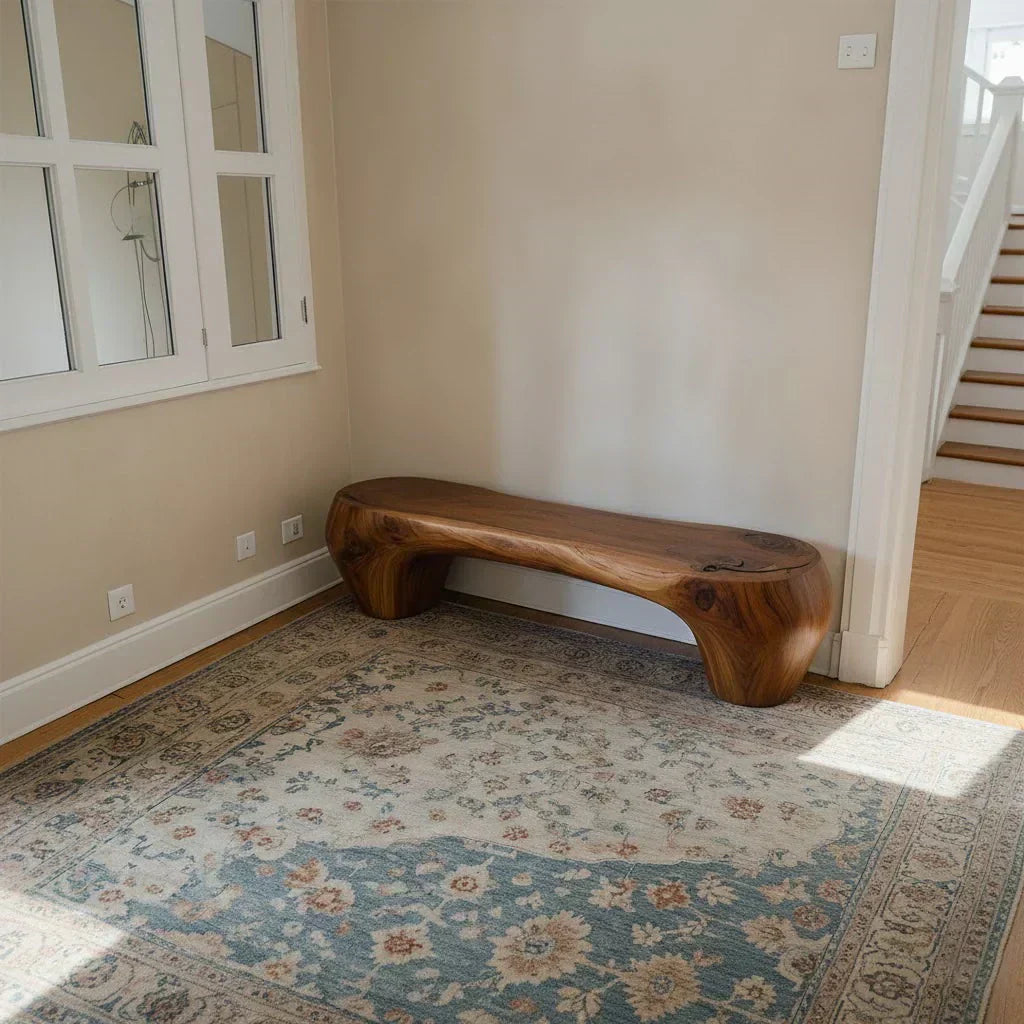 Curved Minimalist Bench in Natural Solid Wood – Soft Arch Form - Woodenecho