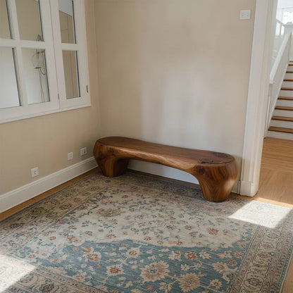 Curved Minimalist Bench in Natural Solid Wood – Soft Arch Form - Woodenecho