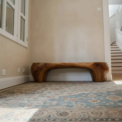 Curved Minimalist Bench in Natural Solid Wood – Soft Arch Form - Woodenecho
