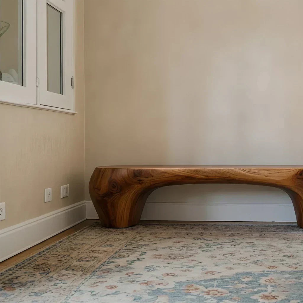 Curved Minimalist Bench in Natural Solid Wood – Soft Arch Form - Woodenecho