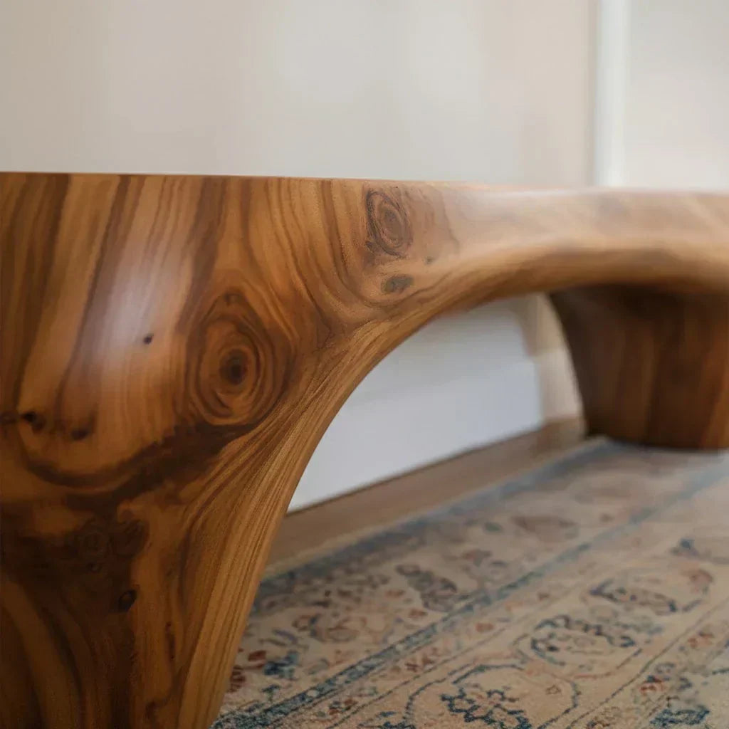 Curved Minimalist Bench in Natural Solid Wood – Soft Arch Form - Woodenecho