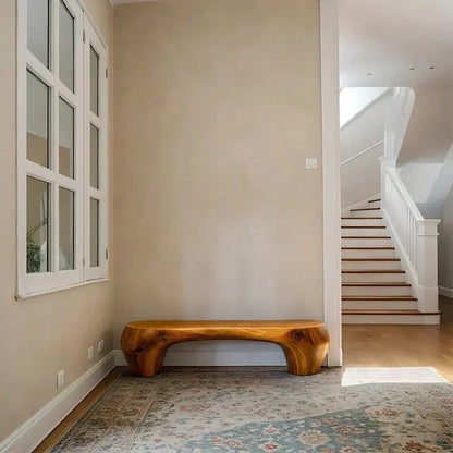 Curved Minimalist Bench in Natural Solid Wood – Soft Arch Form - Woodenecho