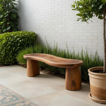 Curved Sculptural Solid Wood Bench – Soft Flow Form - Rustirawood
