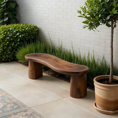 Curved Sculptural Solid Wood Bench – Soft Flow Form - Rustirawood