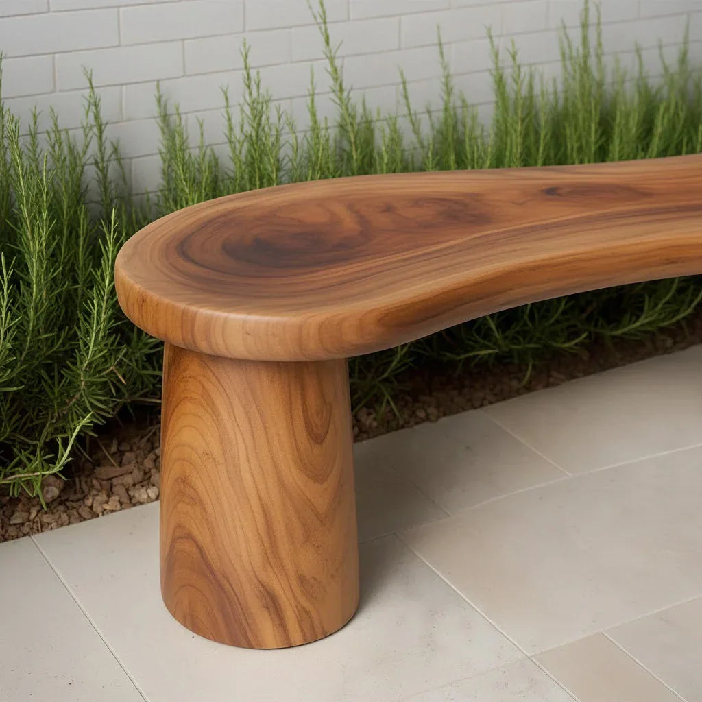 Curved Sculptural Solid Wood Bench – Soft Flow Form - Rustirawood