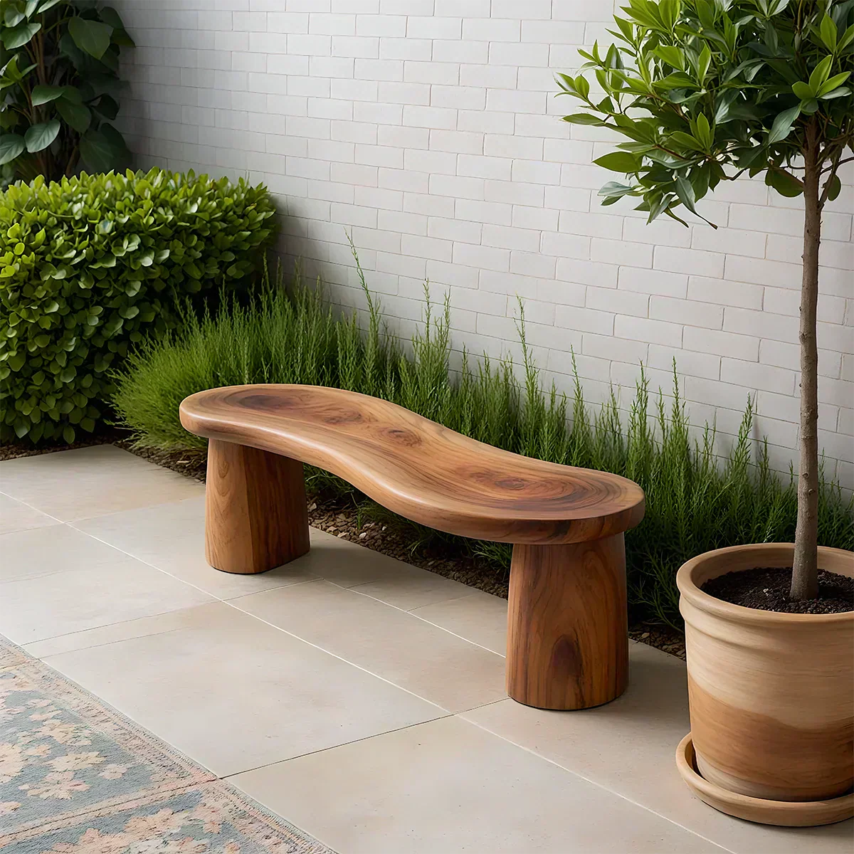 Curved Sculptural Solid Wood Bench – Soft Flow Form - Woodenecho
