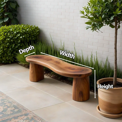 Curved Sculptural Solid Wood Bench – Soft Flow Form - Woodenecho