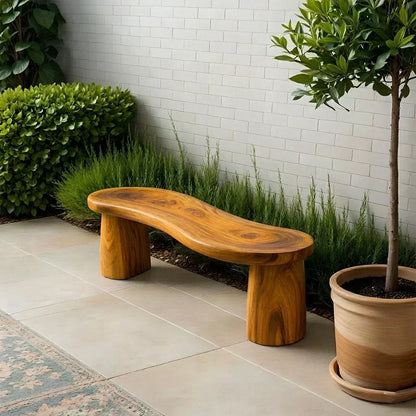 Curved Sculptural Solid Wood Bench – Soft Flow Form - Woodenecho