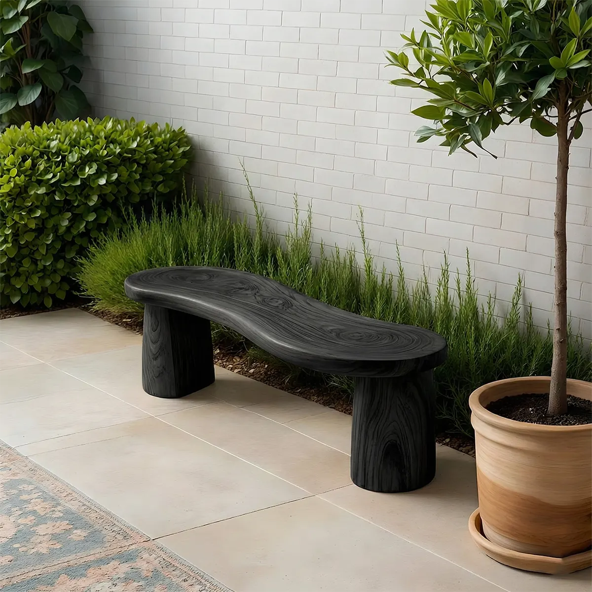 Curved Sculptural Solid Wood Bench – Soft Flow Form - Woodenecho