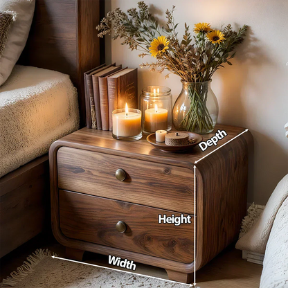 Curved Solid Wood Nightstand with Two Drawers - Woodenecho