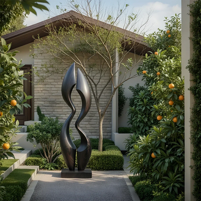 Dual Crest Abstract Sculpture for Modern Spaces - Rustirawood