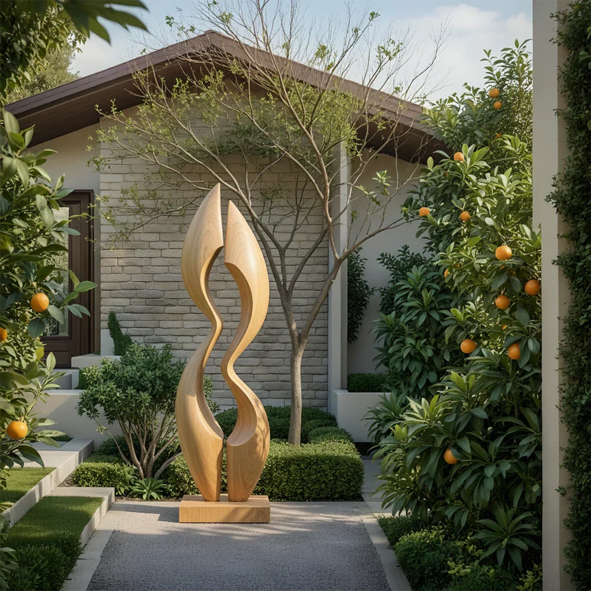 Dual Crest Abstract Sculpture for Modern Spaces - Rustirawood