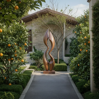 Dual Crest Abstract Sculpture for Modern Spaces - Rustirawood