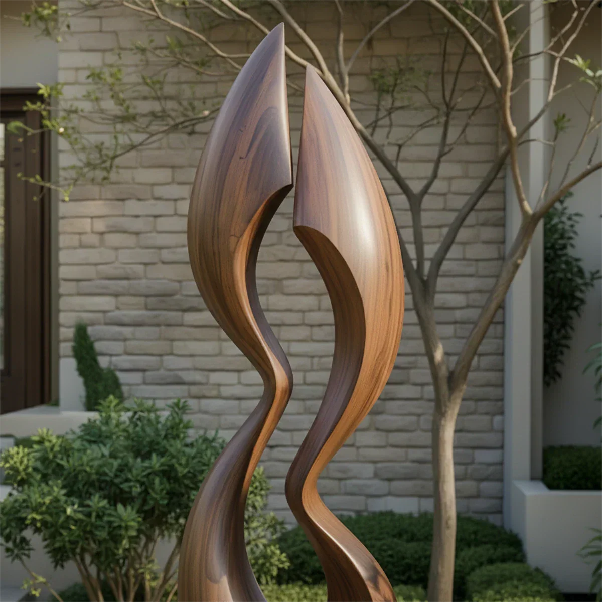 Dual Crest Abstract Sculpture for Modern Spaces - Rustirawood