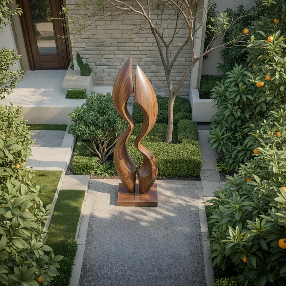 Dual Crest Abstract Sculpture for Modern Spaces - Rustirawood