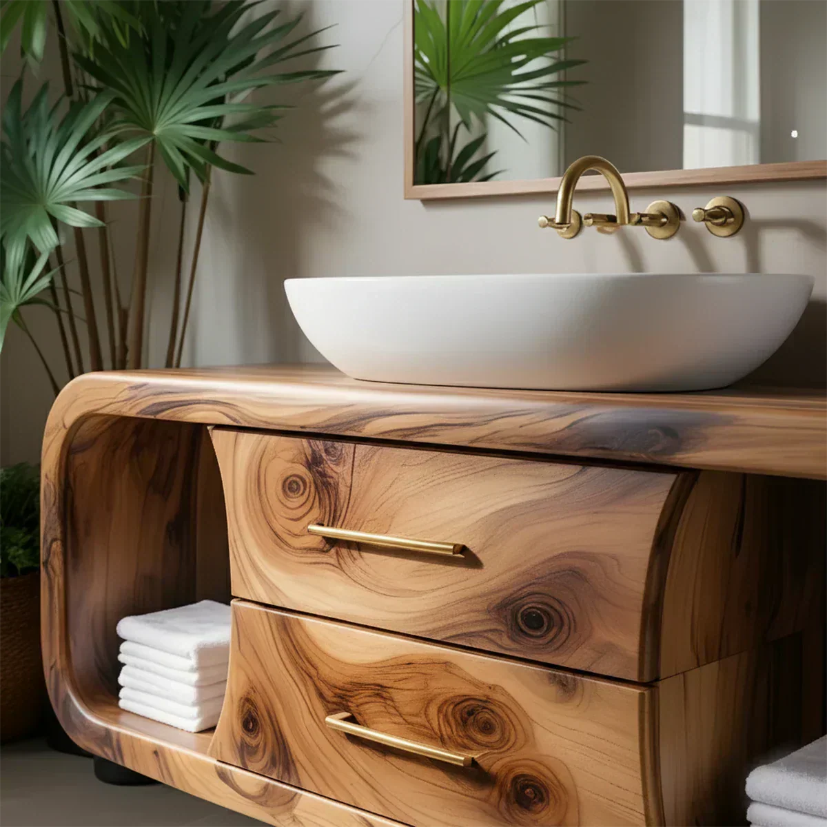 Elysian Bathroom Vanity – Natural Solid Wood Organic Modern - Rustirawood
