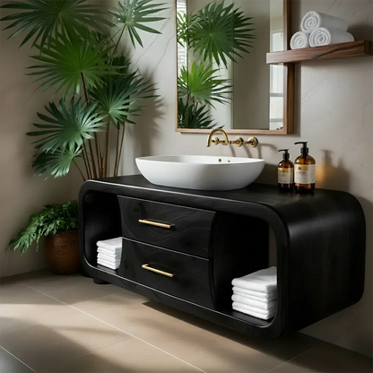 Elysian Bathroom Vanity – Natural Solid Wood Organic Modern - Rustirawood