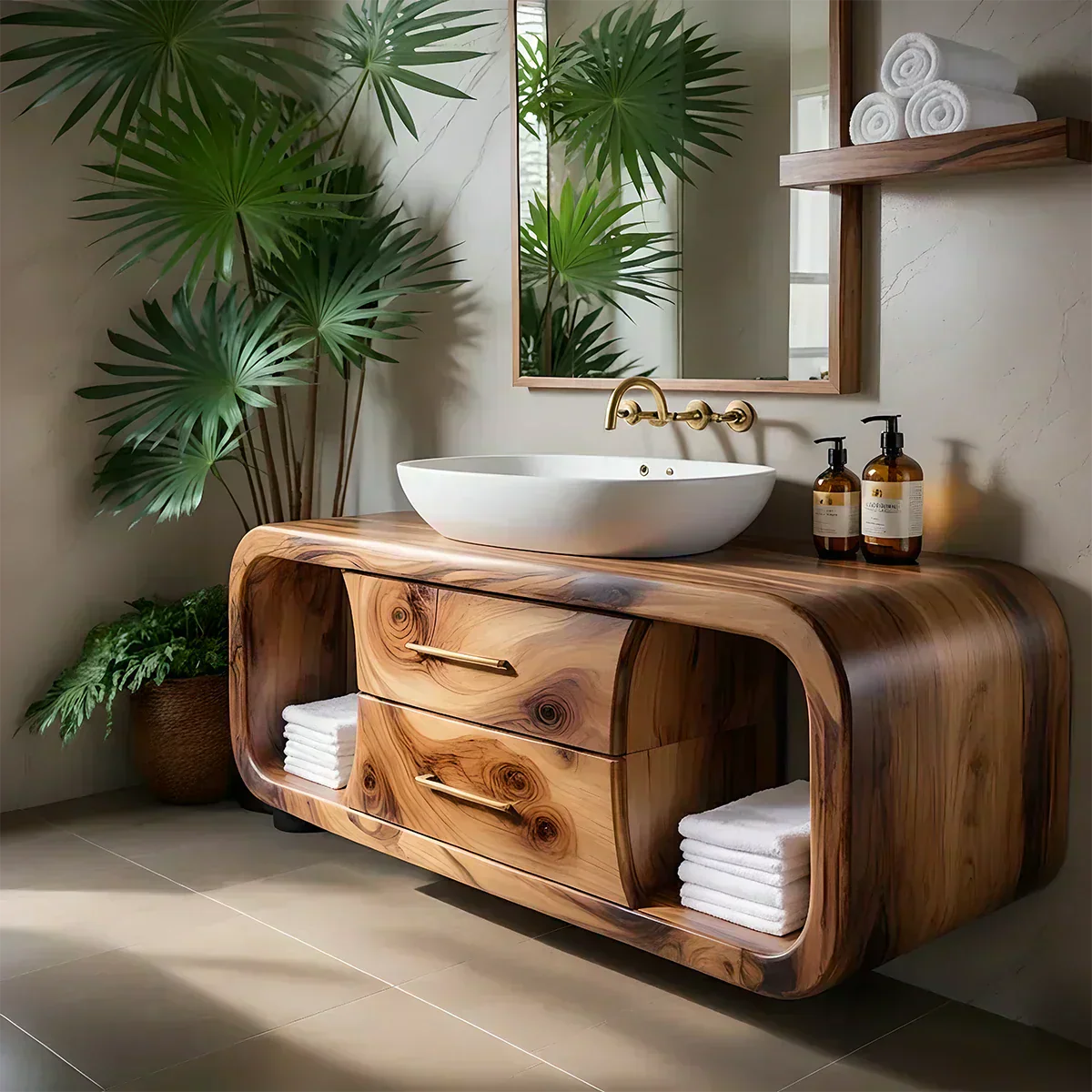 Elysian Bathroom Vanity – Natural Solid Wood Organic Modern - Woodenecho
