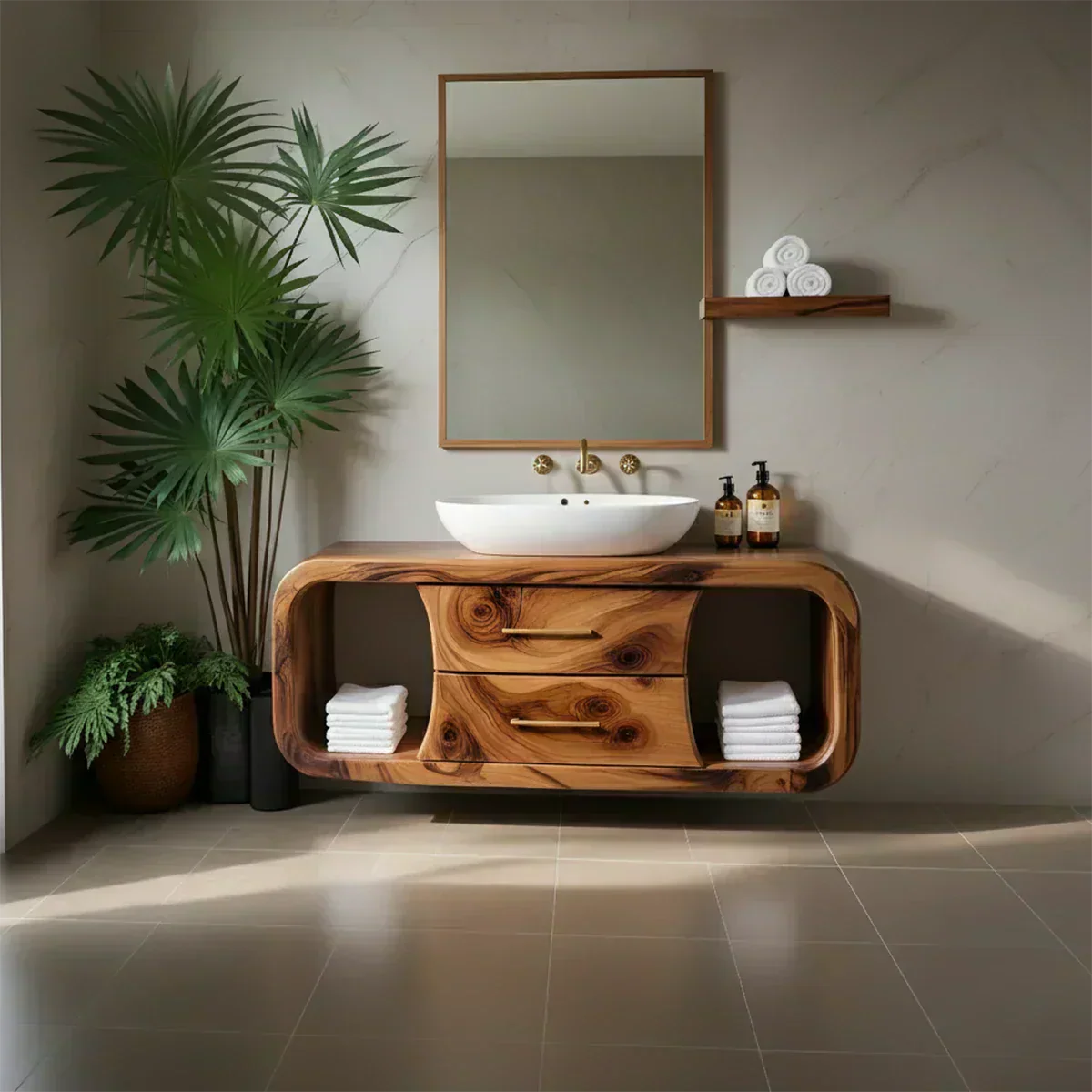 Elysian Bathroom Vanity – Natural Solid Wood Organic Modern - Woodenecho