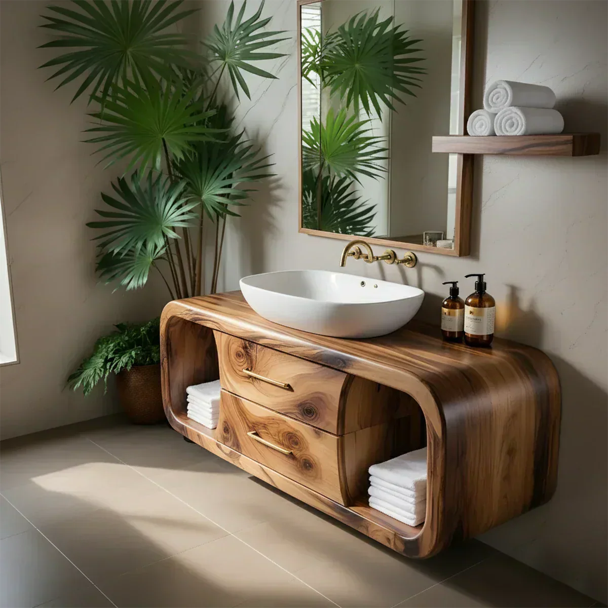 Elysian Bathroom Vanity – Natural Solid Wood Organic Modern - Woodenecho