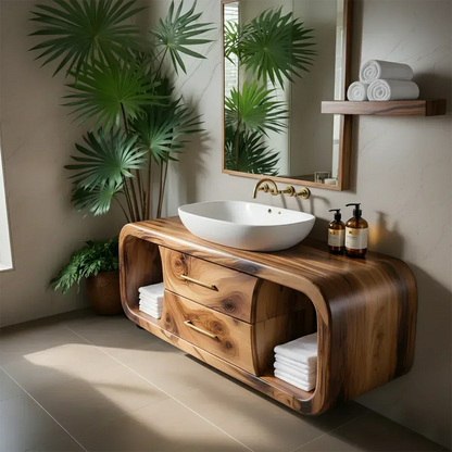 Elysian Bathroom Vanity – Natural Solid Wood Organic Modern - Woodenecho