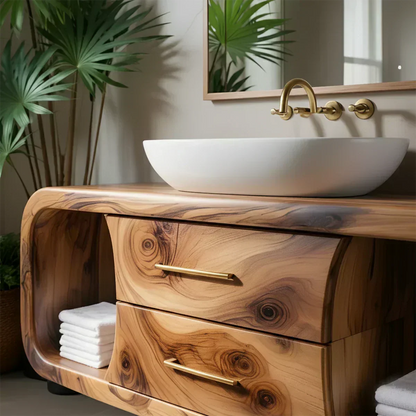 Elysian Bathroom Vanity – Natural Solid Wood Organic Modern - Woodenecho