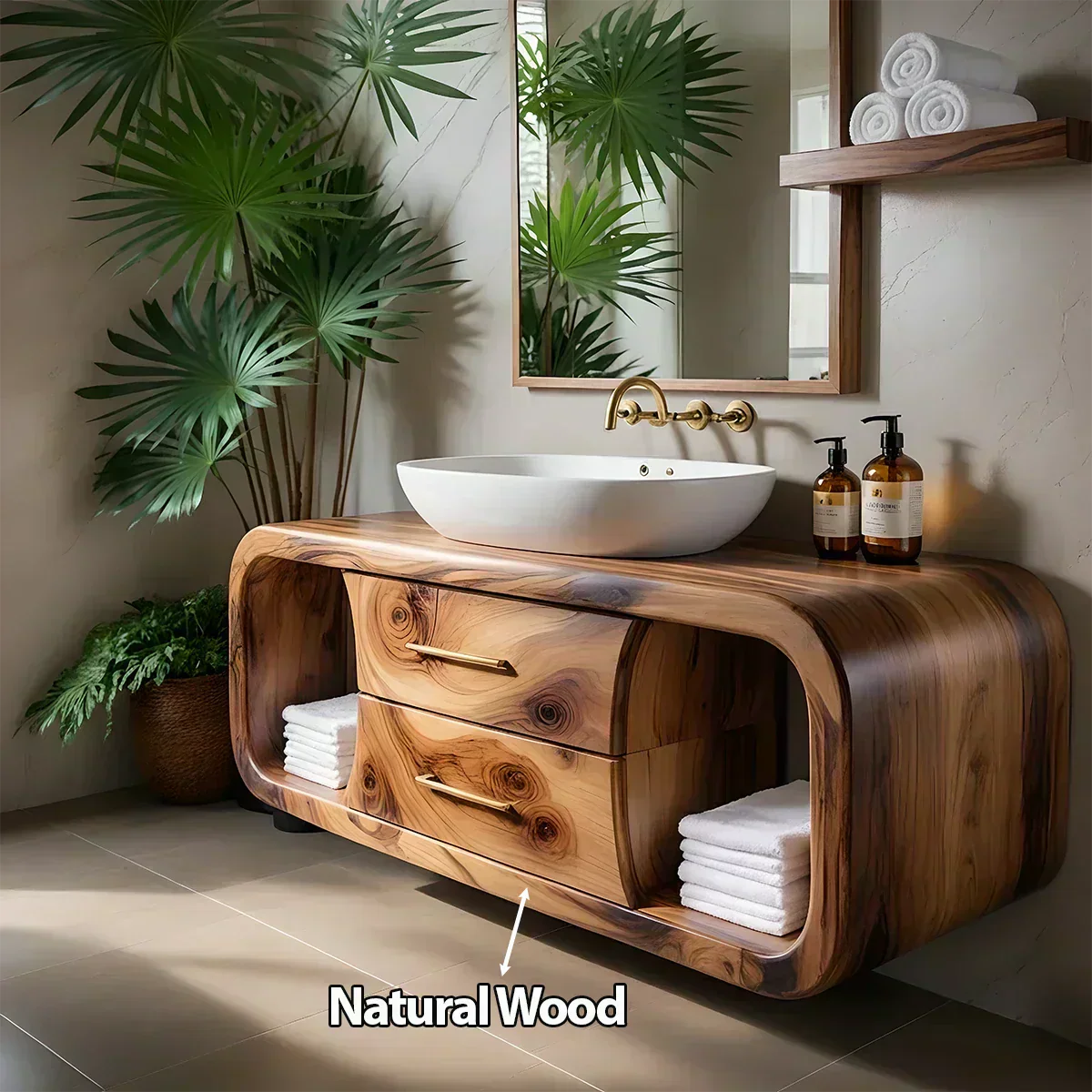 Elysian Bathroom Vanity – Natural Solid Wood Organic Modern - Woodenecho