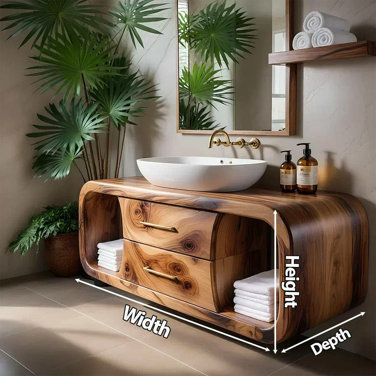 Elysian Bathroom Vanity – Natural Solid Wood Organic Modern - Woodenecho
