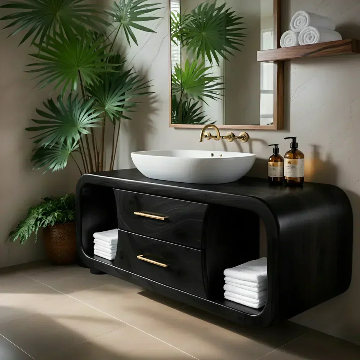 Elysian Bathroom Vanity – Natural Solid Wood Organic Modern - Woodenecho
