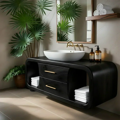 Elysian Bathroom Vanity – Natural Solid Wood Organic Modern - Woodenecho