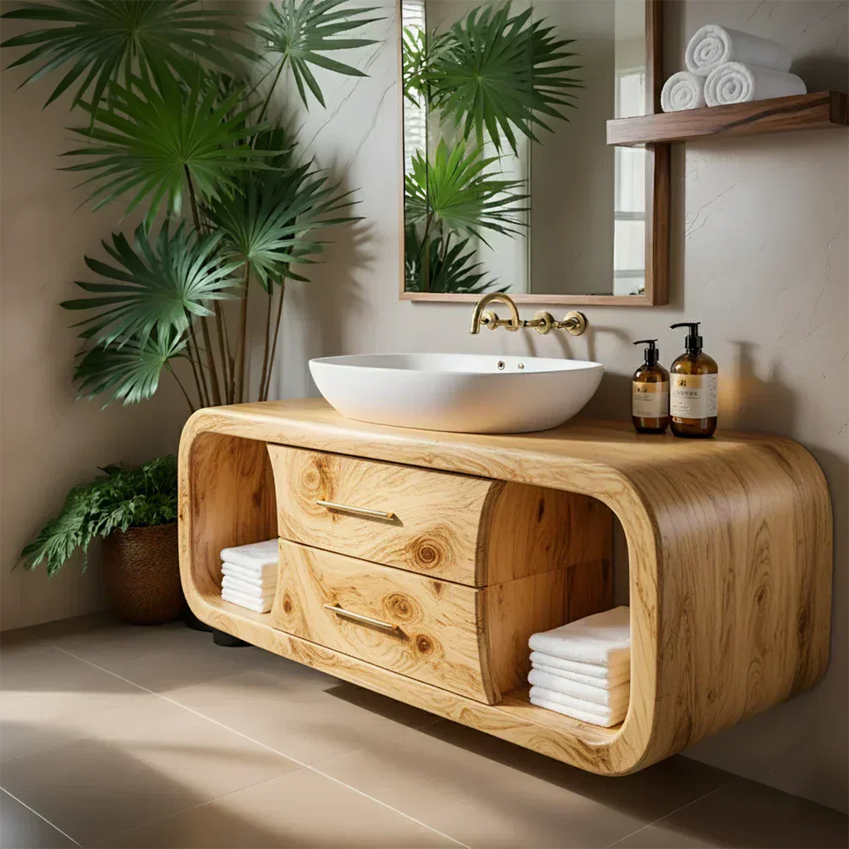Elysian Bathroom Vanity – Natural Solid Wood Organic Modern - Woodenecho