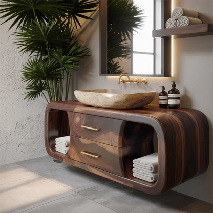 Elysian Bathroom Vanity – Natural Solid Wood Organic Modern - Woodenecho