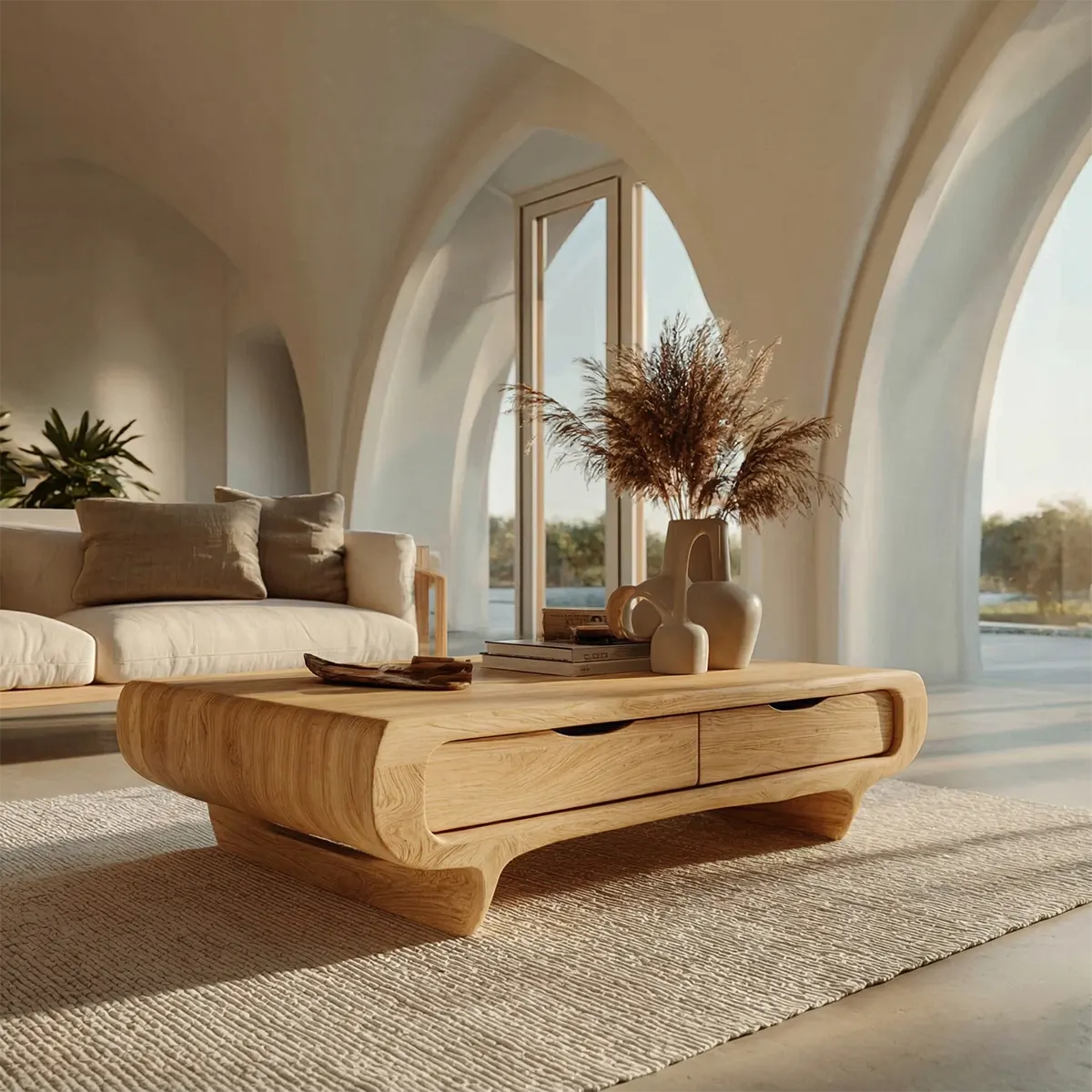 Farmhouse Drawer Coffee Table in Natural Solid Wood - Rustirawood