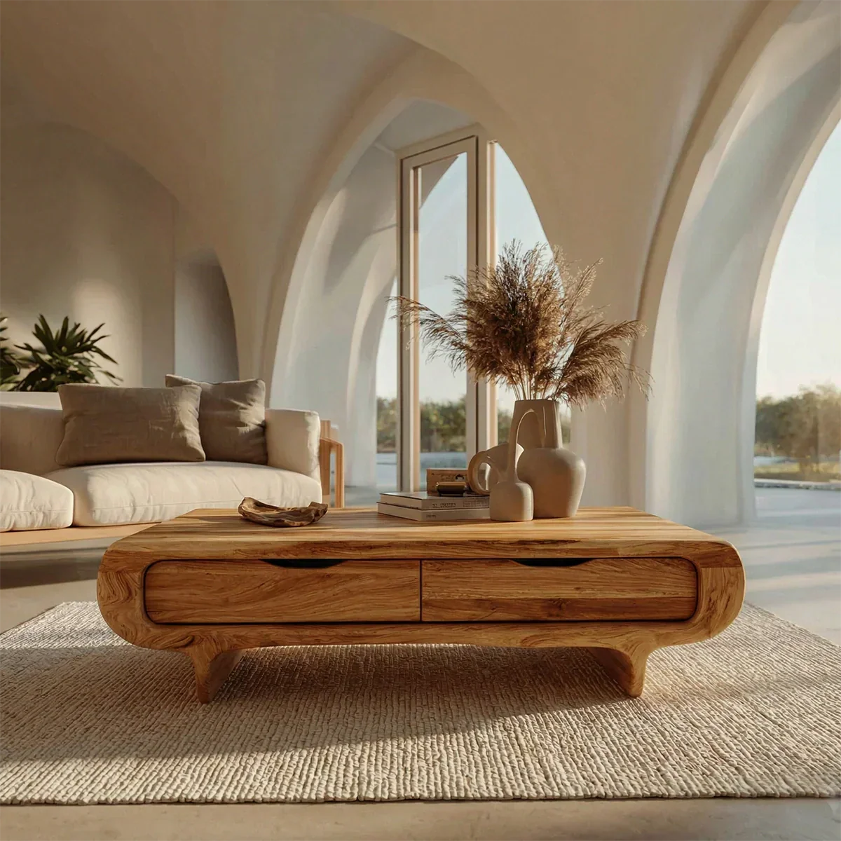 Farmhouse Drawer Coffee Table in Natural Solid Wood - Rustirawood
