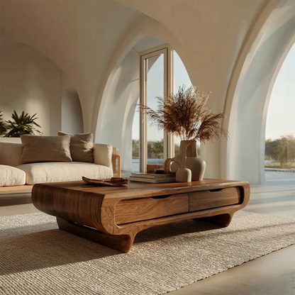 Farmhouse Drawer Coffee Table in Natural Solid Wood - Rustirawood