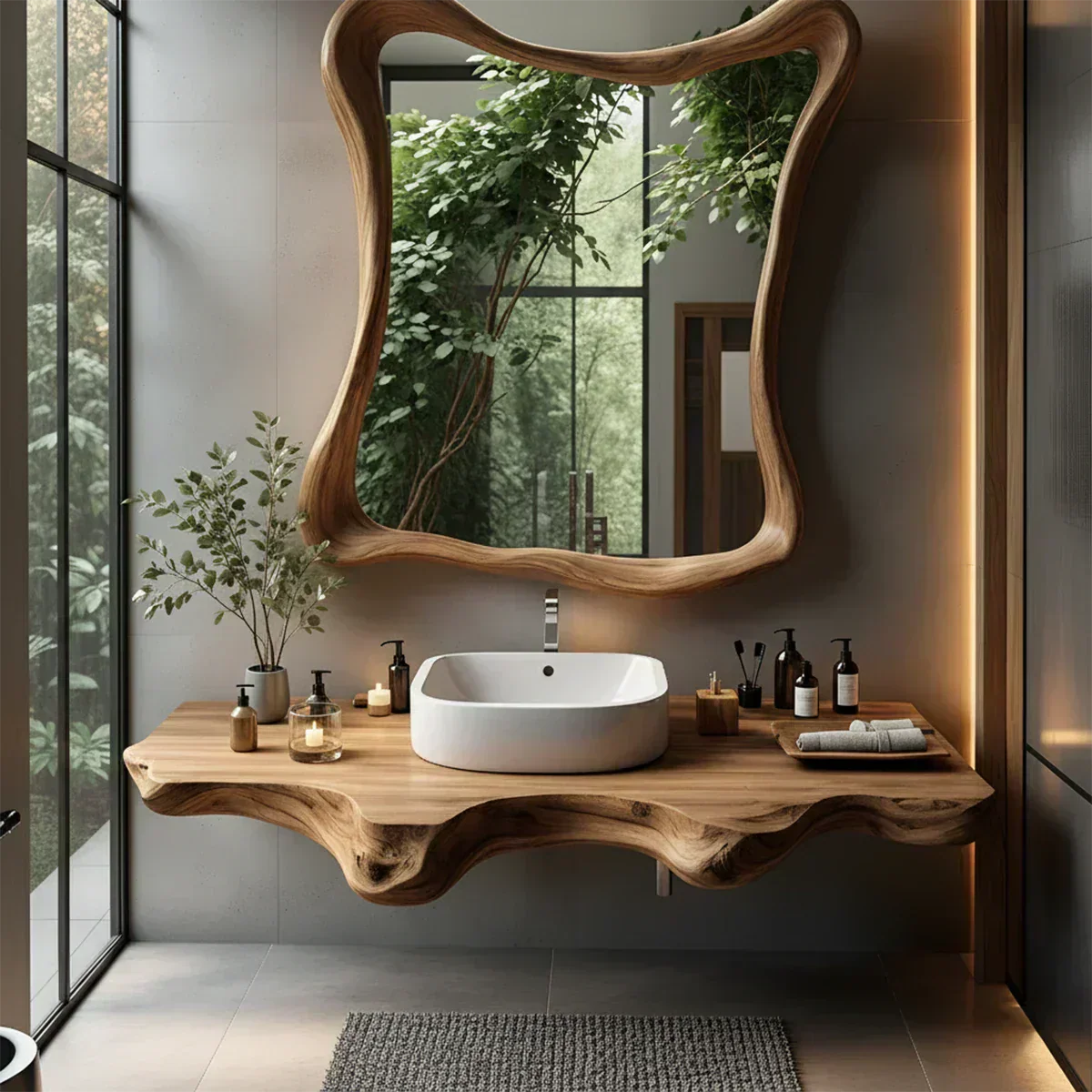 Floating Bathroom Vanity With Organic Live Edge - Rustirawood