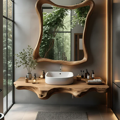 Floating Bathroom Vanity With Organic Live Edge - Rustirawood