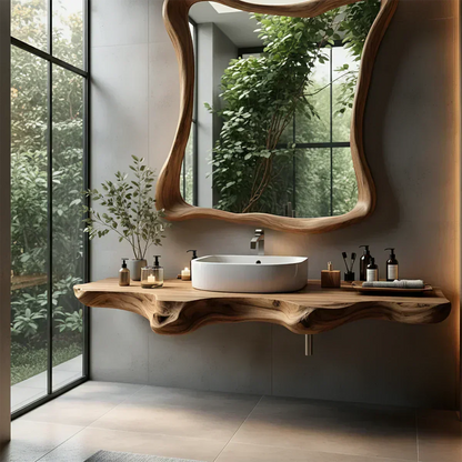 Floating Bathroom Vanity With Organic Live Edge - Rustirawood