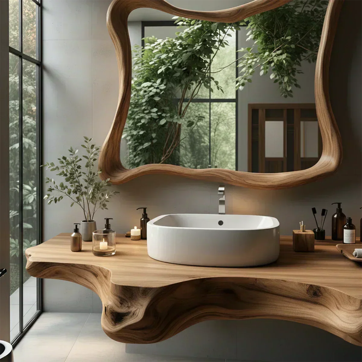 Floating Bathroom Vanity With Organic Live Edge - Rustirawood