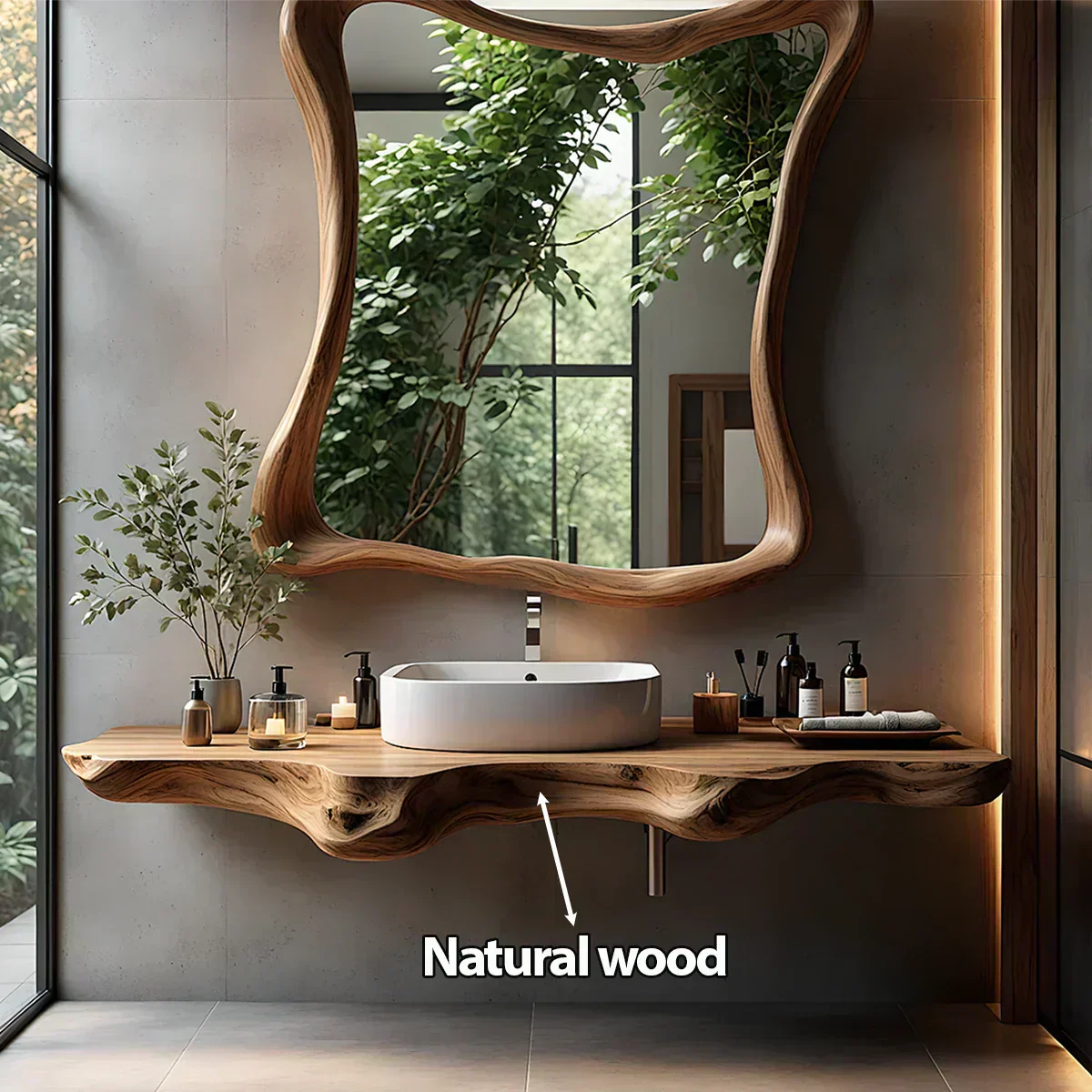 Floating Bathroom Vanity With Organic Live Edge - Rustirawood