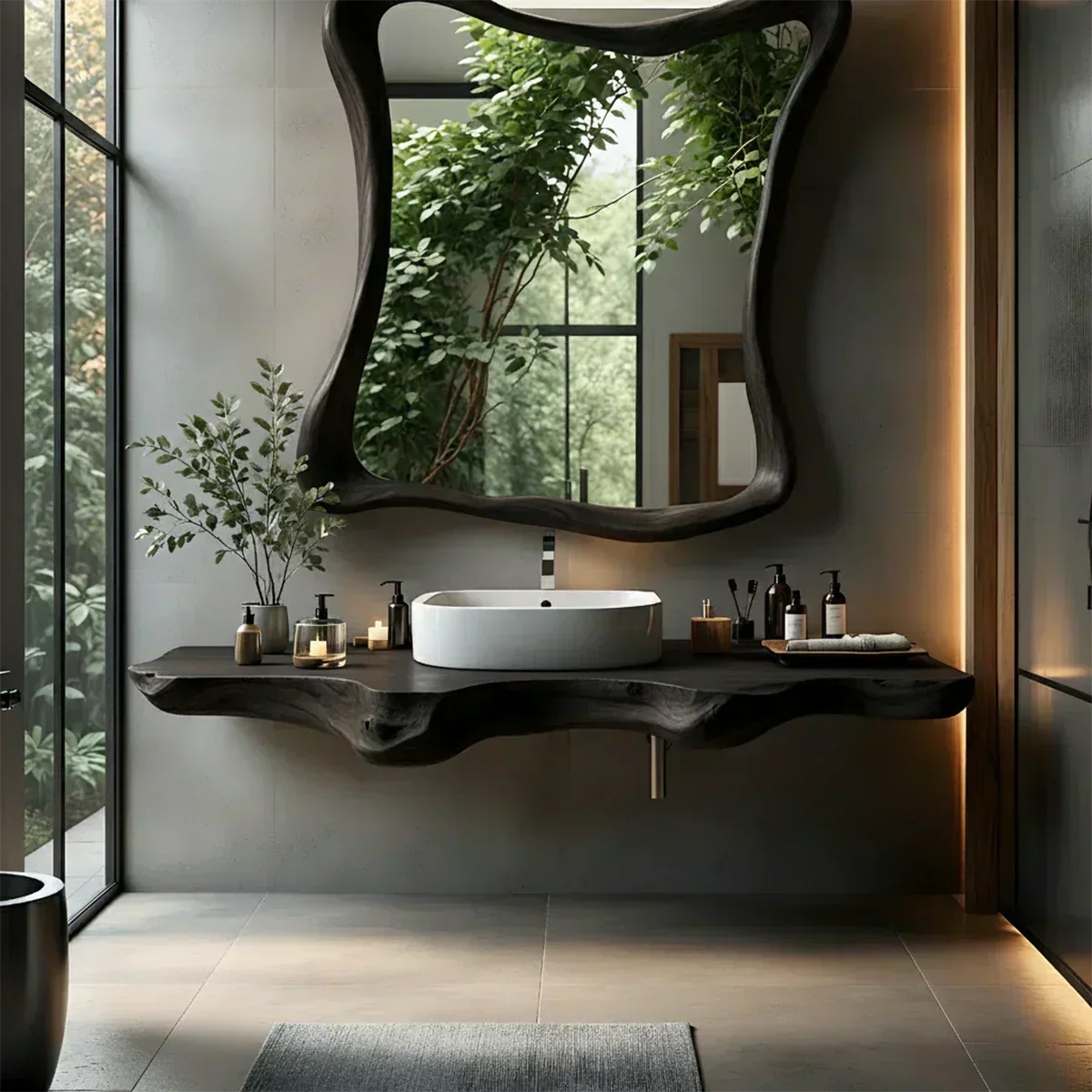 Floating Bathroom Vanity With Organic Live Edge - Rustirawood