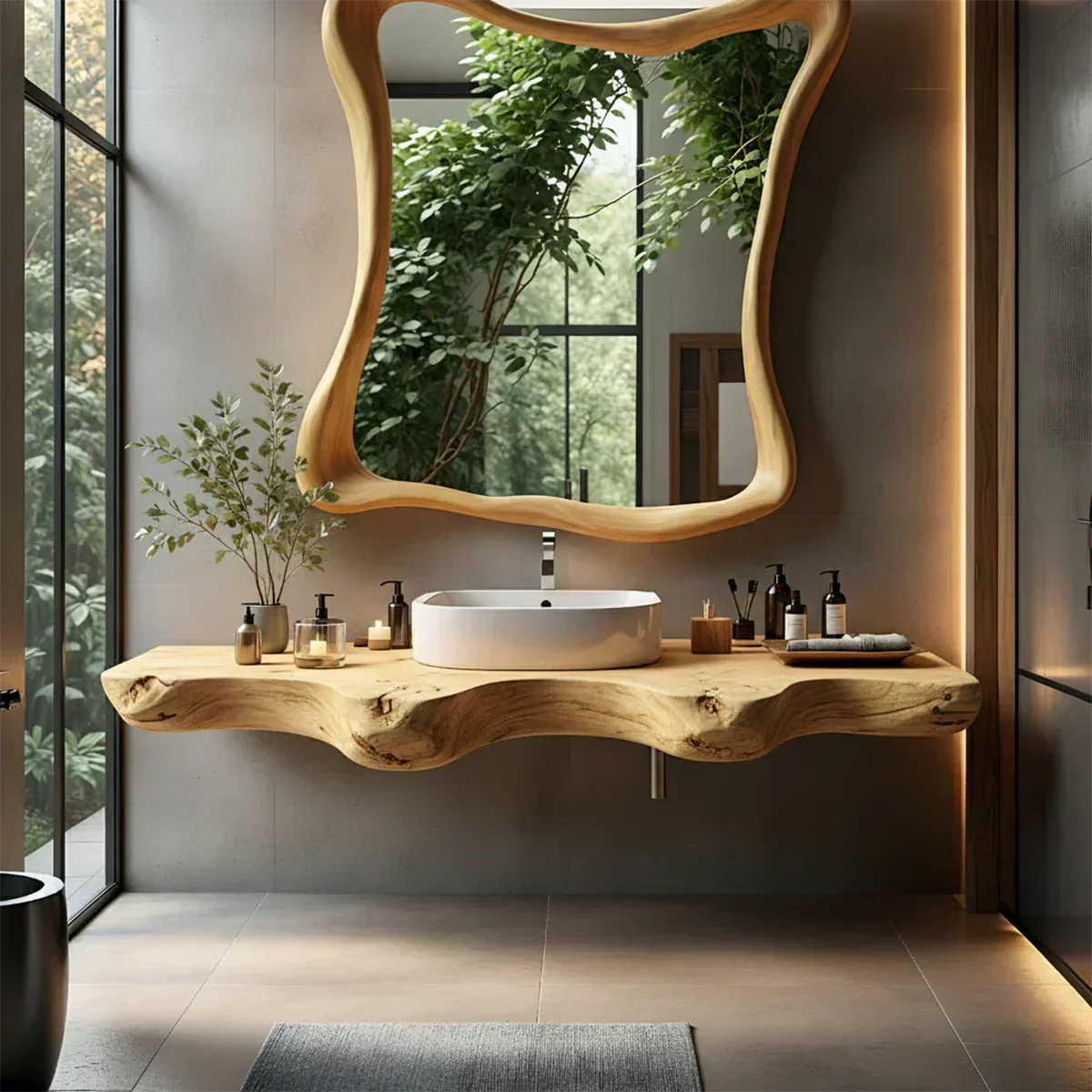 Floating Bathroom Vanity With Organic Live Edge - Rustirawood