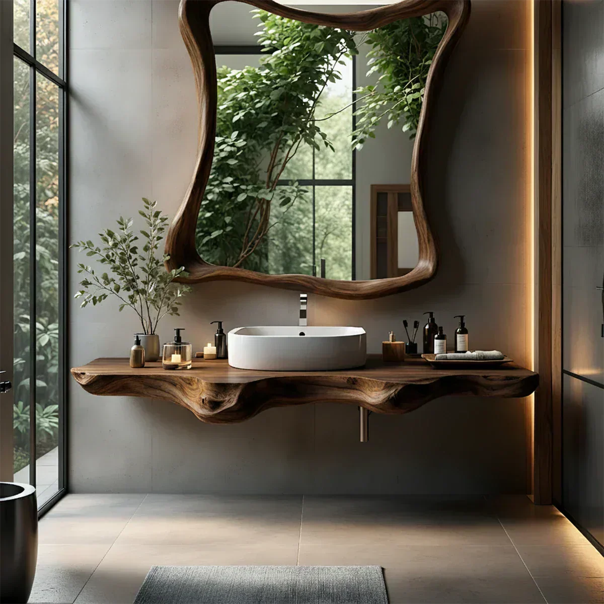 Floating Bathroom Vanity With Organic Live Edge - Rustirawood