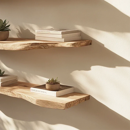 Floating Live-Edge Solid Wood Shelf – Minimalist Japandi Design - Rustirawood