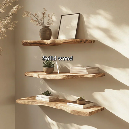 Floating Live-Edge Solid Wood Shelf – Minimalist Japandi Design - Rustirawood