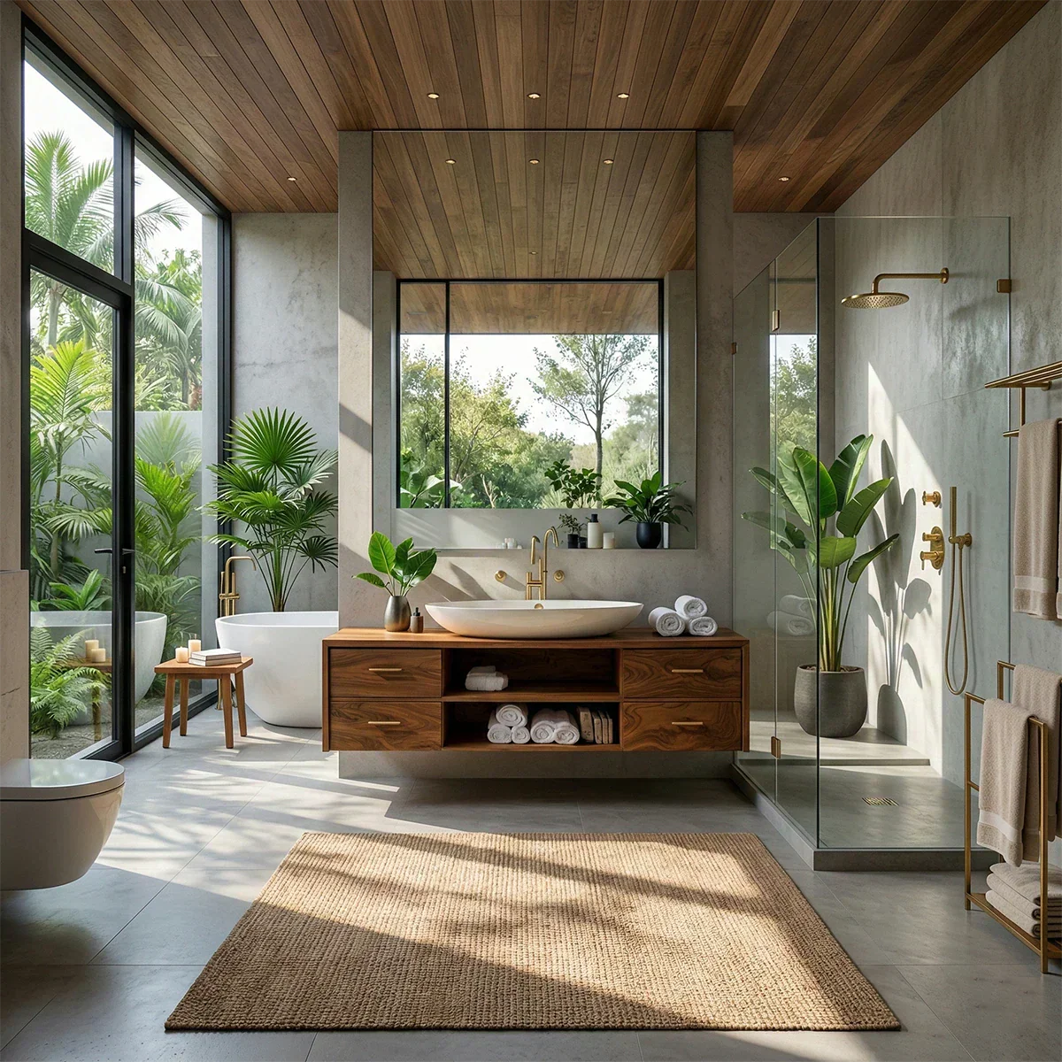 Floating Solid Wood Bathroom Vanity – Modern Vanity with Drawers and Open Shelf - Rustirawood
