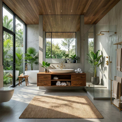 Floating Solid Wood Bathroom Vanity – Modern Vanity with Drawers and Open Shelf - Woodenecho